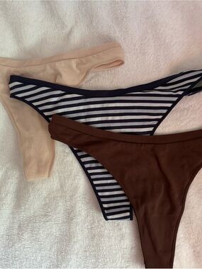 Victoria's Secret 3-Pack Bikini Briefs - Brown, Navy Stripe & Cream - NWOT